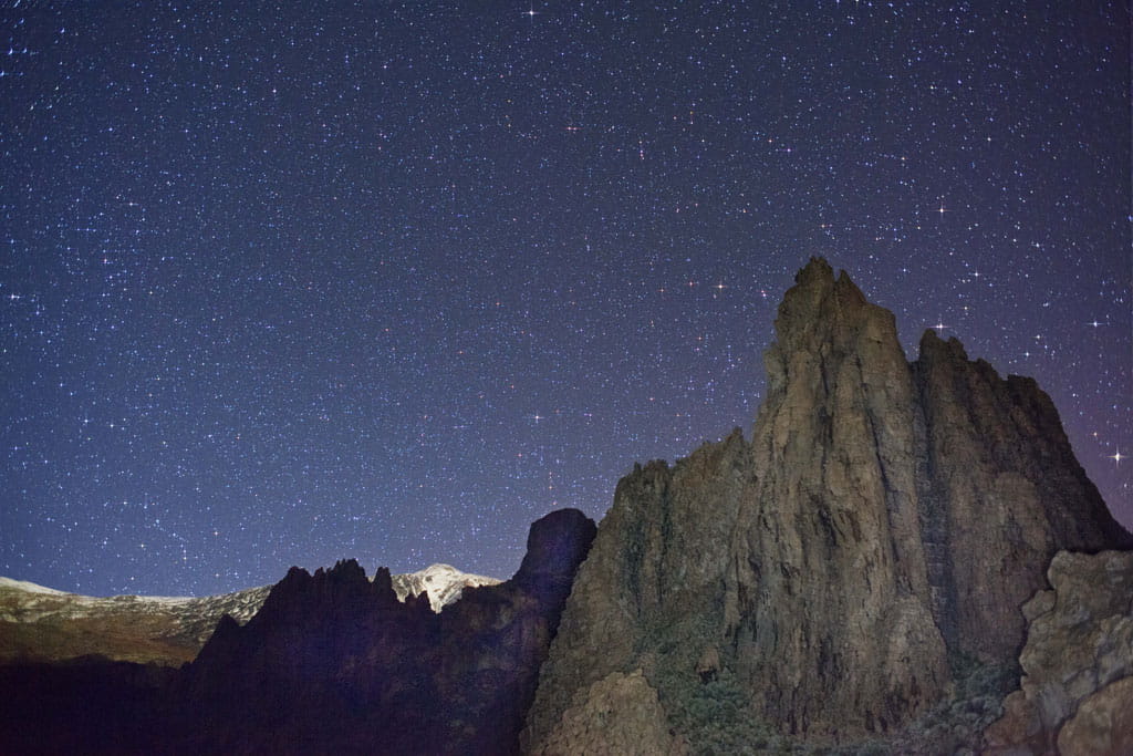 Starry sky over rocks in Teide National Park, Tenerife.