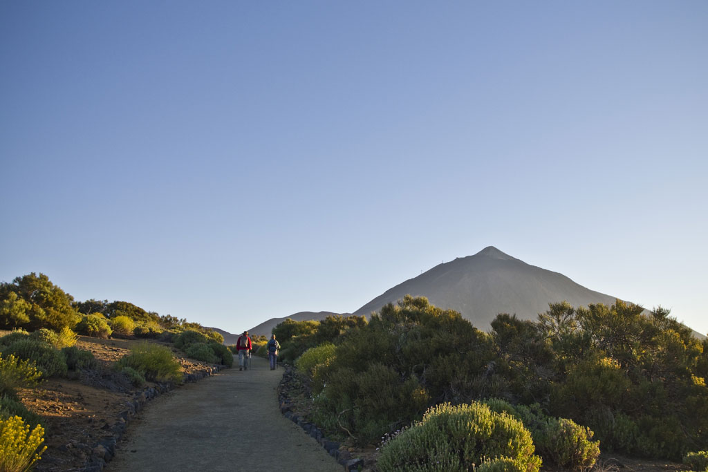 Trail to Mount Teide with mountains in the background in Tenerife.