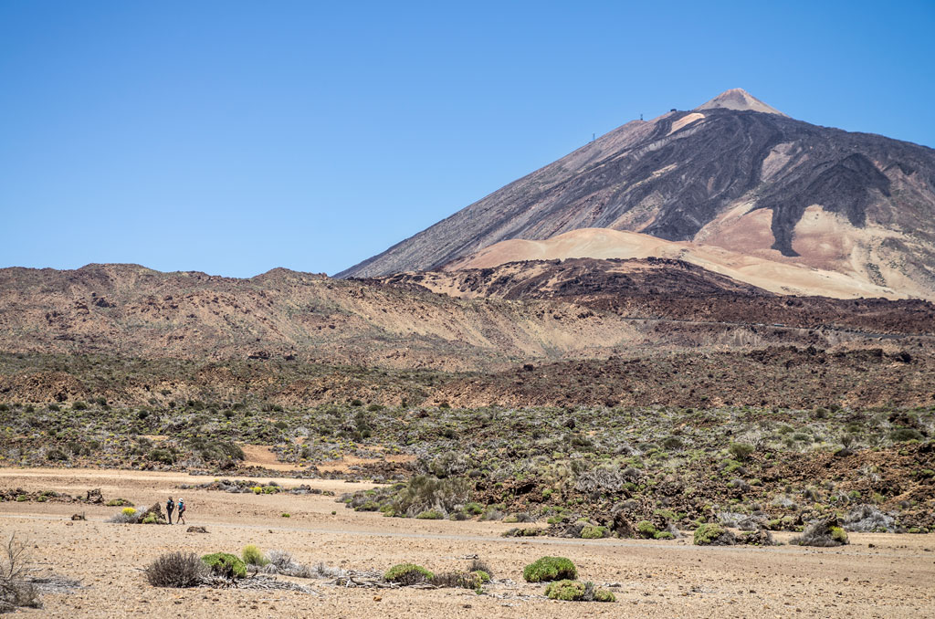 Volcanic landscape of Mount Teide in Tenerife with clear skies.