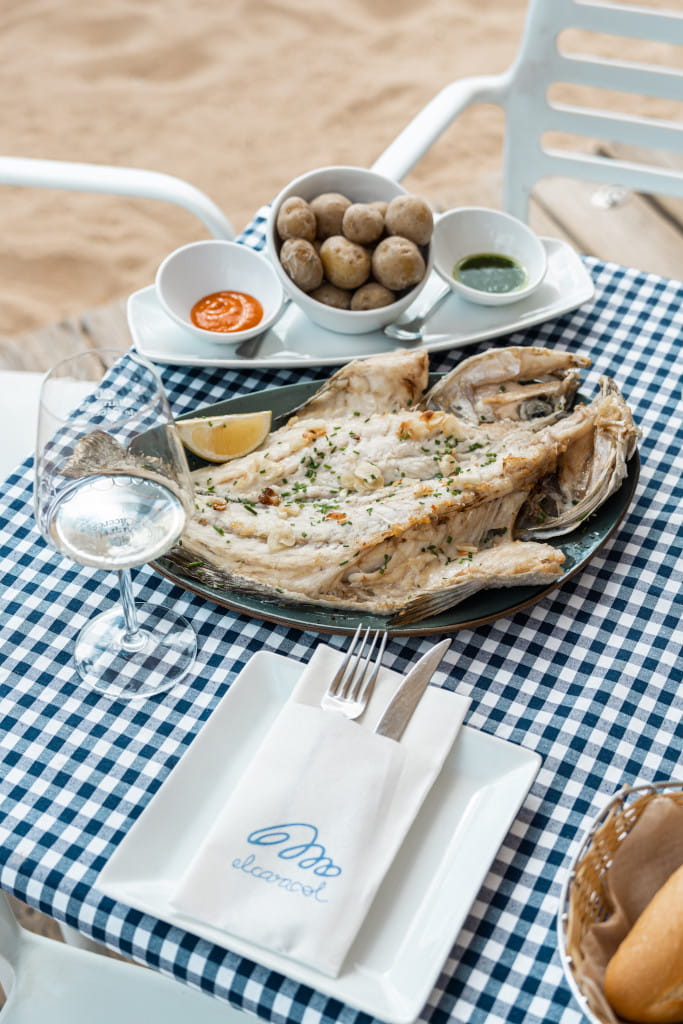 Grilled fish with wrinkled potatoes and mofongo in Tenerife.