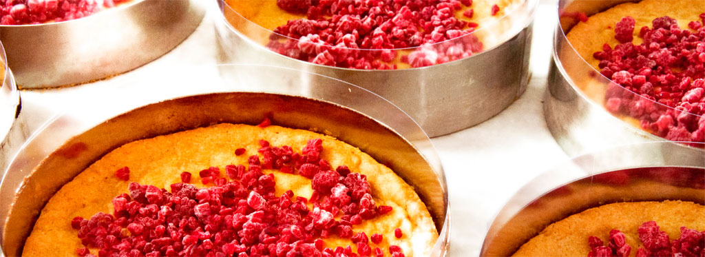 Round pastries covered in raspberries in a bakery in Tenerife.