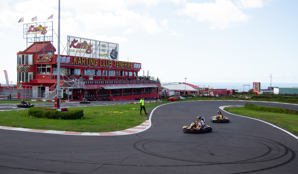 People driving karts at Karting Club Tenerife.