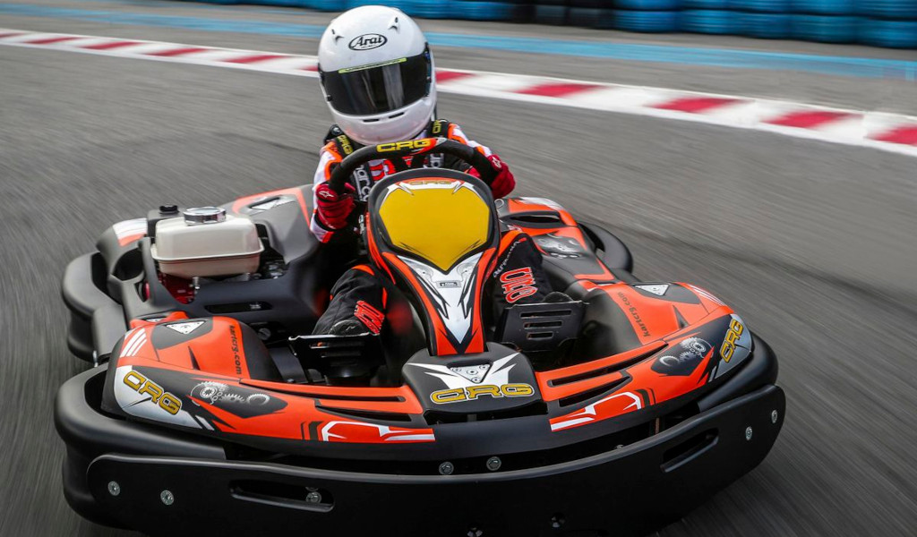 Person driving a kart on a track in Tenerife.