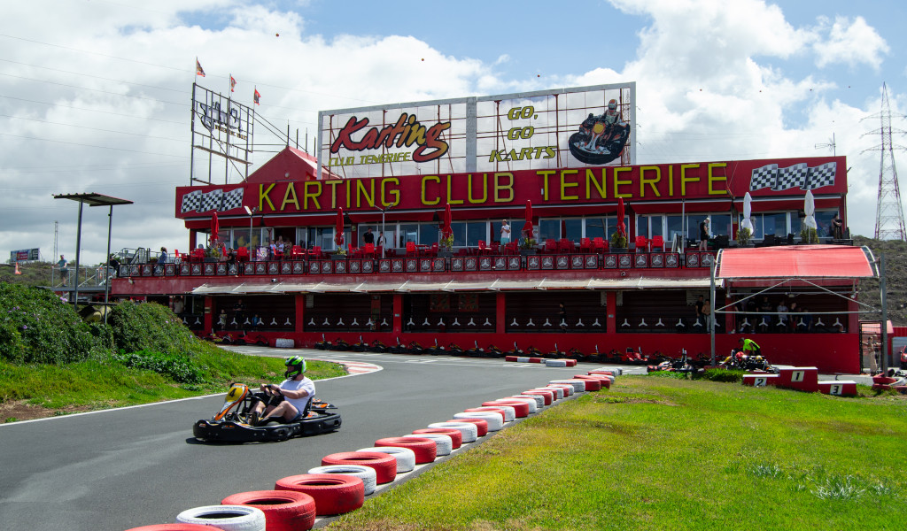 Kart on track in front of the Karting Club Tenerife building.