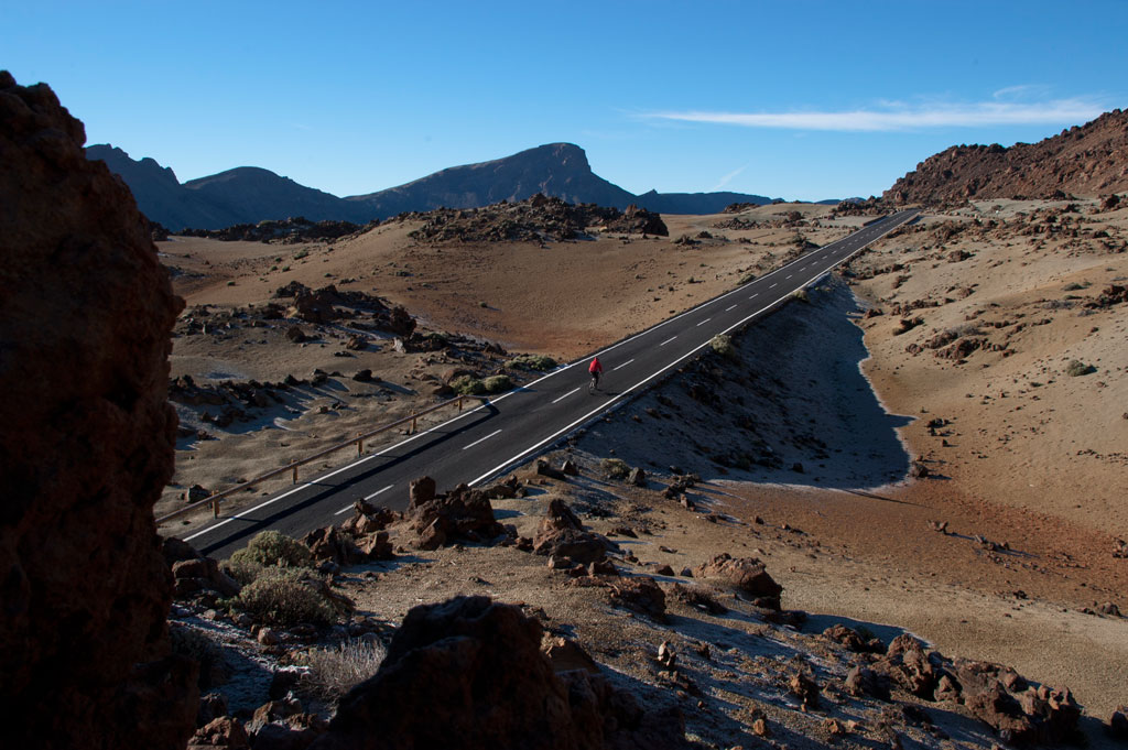 Road through the volcanic landscape of El Teide in Tenerife.