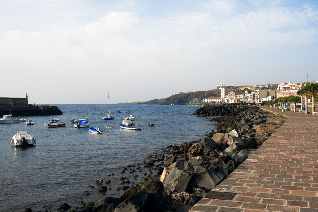 Boats in the port and promenade in Candelaria, Tenerife.