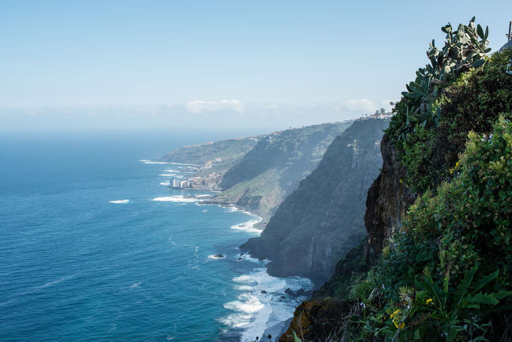 Cliffs with vegetation by the sea in Tenerife.