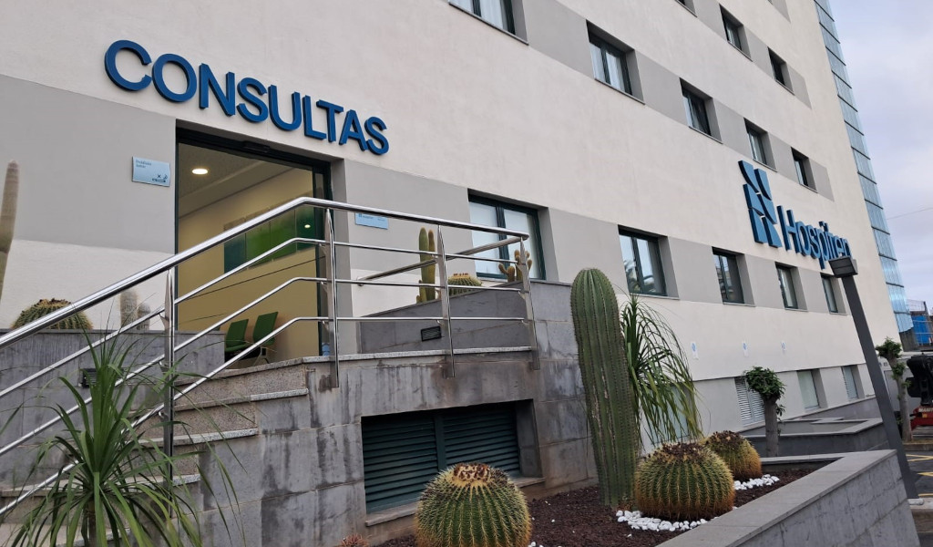 Entrance of hospital consultations with cacti in Tenerife.