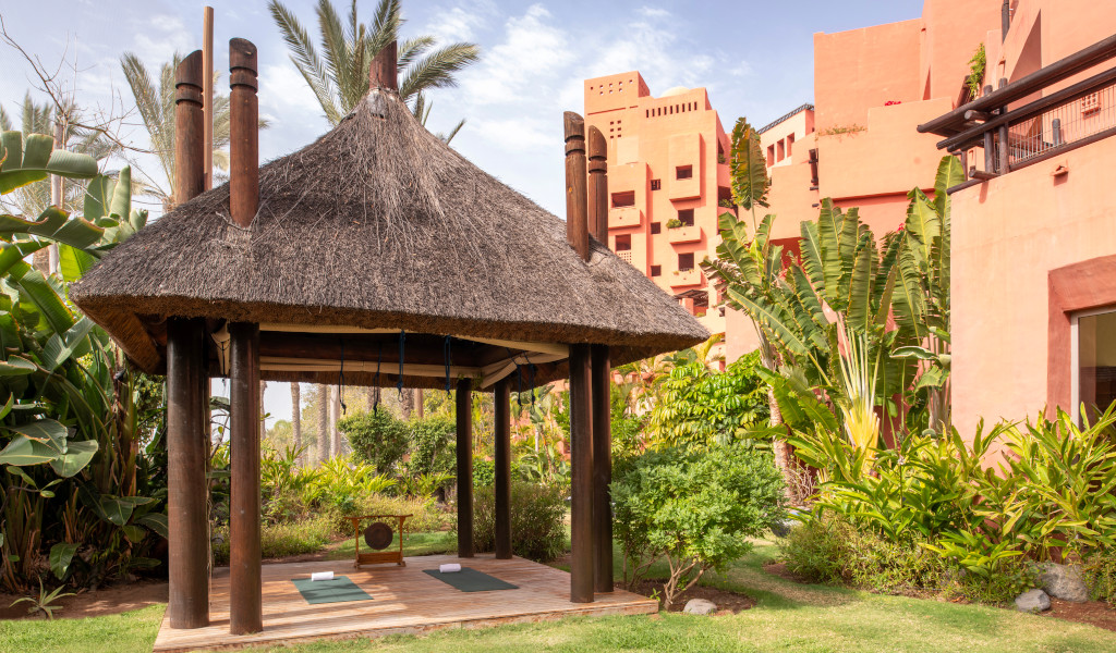 Outdoor pavilion surrounded by greenery in Tenerife.