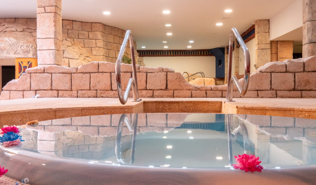 Swimming pool of a spa with stone decoration in Tenerife.