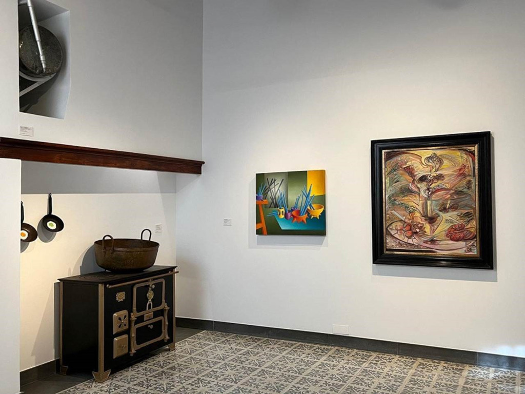 Two abstract paintings in a museum room in Tenerife.