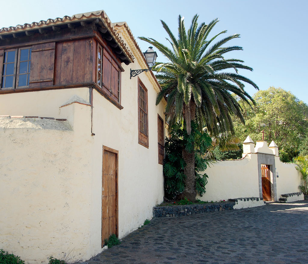 Traditional Canarian house with palm tree in Tenerife.