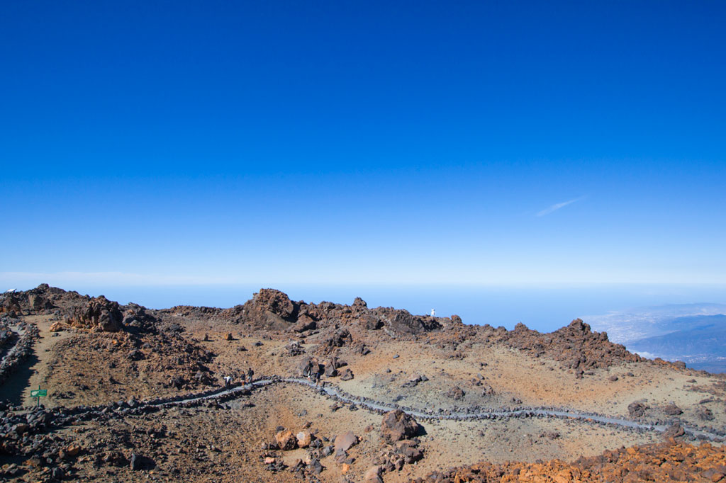 Volcanic landscape in the Teide National Park, Tenerife, with clear skies.