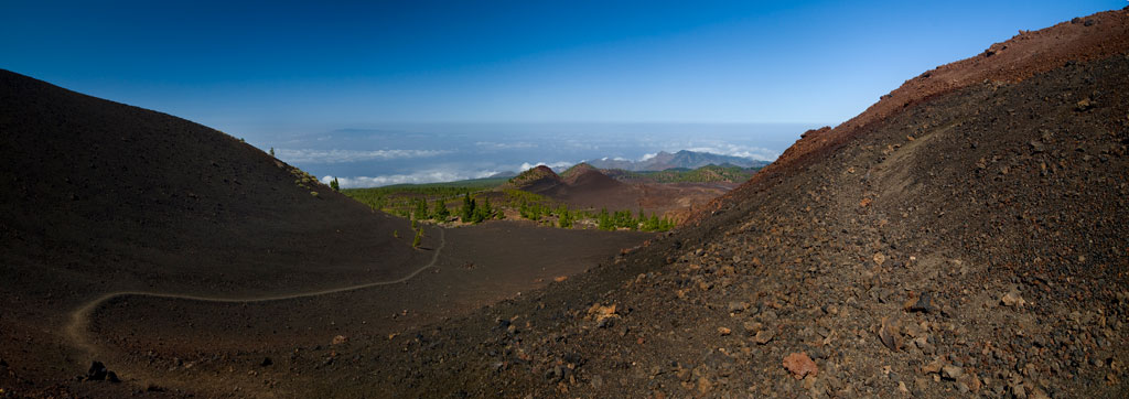 Volcanic landscape with trail on El Teide, Tenerife.