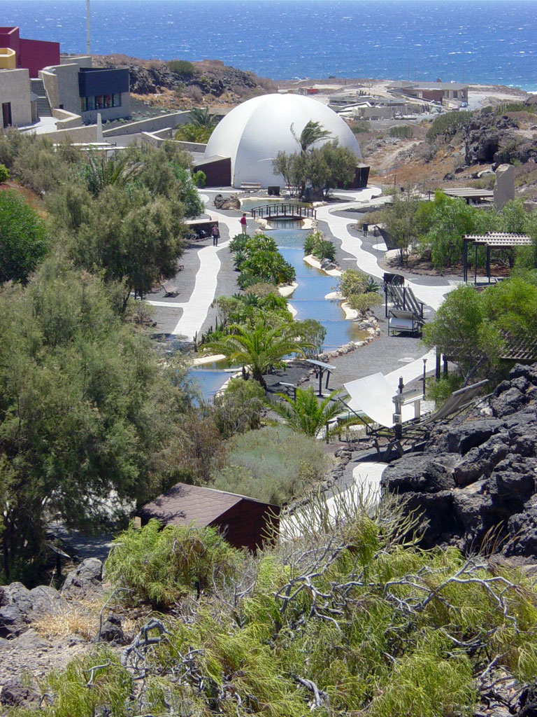 Winding path and white dome in the Lunar Landscape, Tenerife.