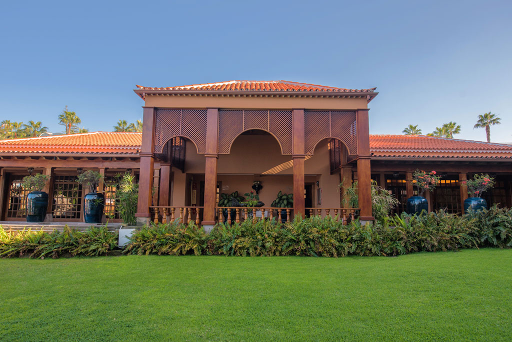 Building of traditional Canarian architecture in a garden in Tenerife.