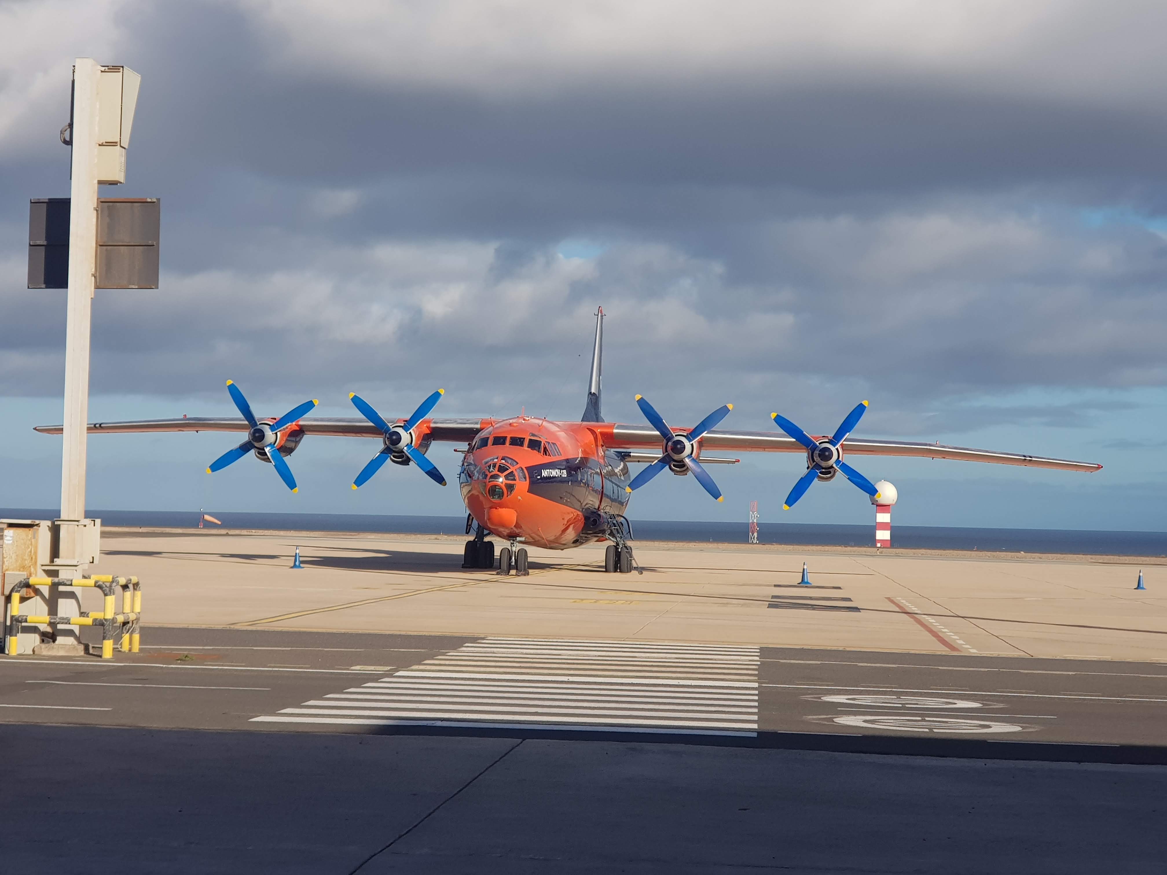Antonov plane on the airport runway in Tenerife.